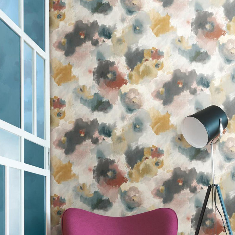 Rouleau de papier peint l 33 pi x l 20,5 po impressionniste floral, Cuivre/ bleu