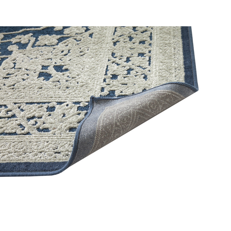 Tapis bleu / naturel Ahmarria, Rectangle 5 pi 3 po x 7 pi 6 po