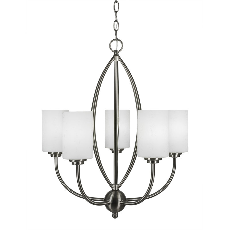 Lustre classique à 5 lumières Albreda, Mousseline blanche, Granite noir