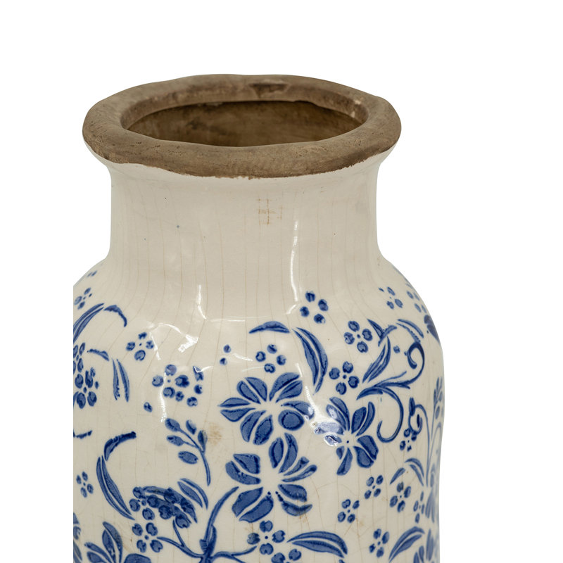 Vase cylindrique en porcelaine bleue et blanche de 12,5 pouces