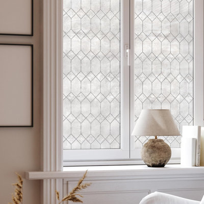 Retro British-style window privacy film - textured lead glass design, electrostatic adsorption, good light transmission, UV protection, free of phthalates and bisphenol A, made in the USA - 36 x 72 inches