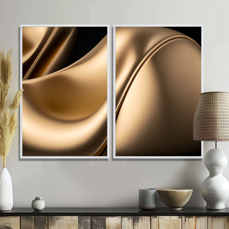Cinda - Abstract Liquid Ink Wall Art, 36" H x 48" W, Framed Print without Mat, White