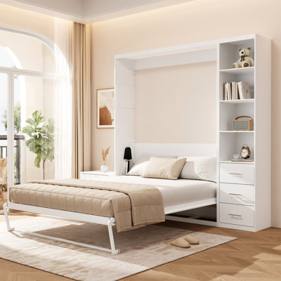 Lit escamotable Queen Size avec armoire de rangement latérale réversible