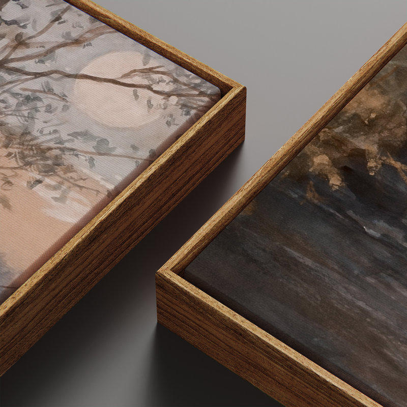 Vintage Landscape Wall Art - 20x60 inches Framed Canvas Set of 2, Natural