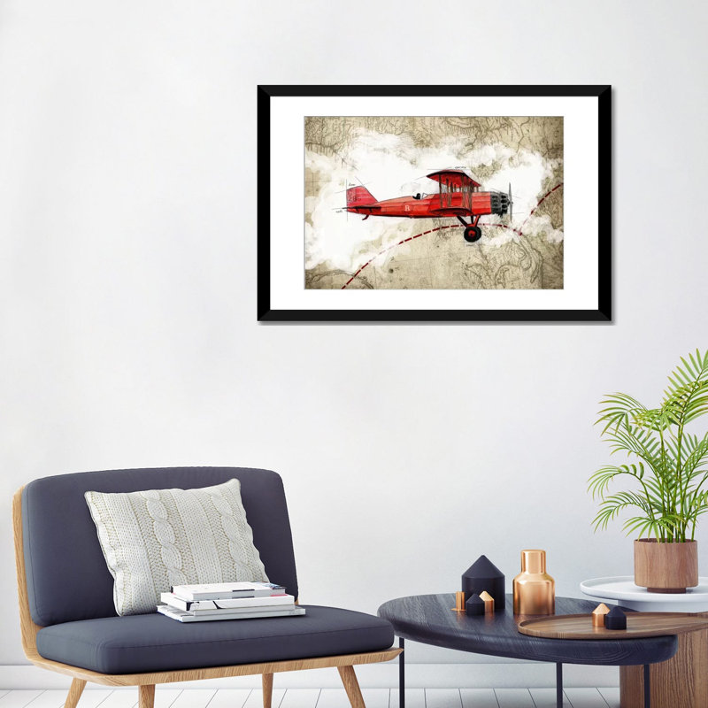 «Biplane III», impression sur toile, H 24 po x l 32 po x P 1 po, Papier d'art encadré noir, Blanc