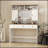 Farmhouse Dressing Table with Lighted Mirror and Makeup Drawer, 43 Inch Wide Modern Vanity Set for Bedroom