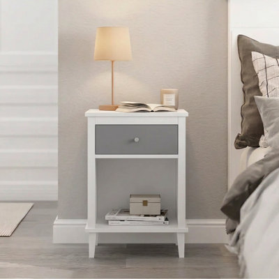 Nightstand, Bedside Table with Drawer & Open Storage Shelf, Wooden End Table with Gold Knob, Side Table for Bedroom, Kids Room, Living Room