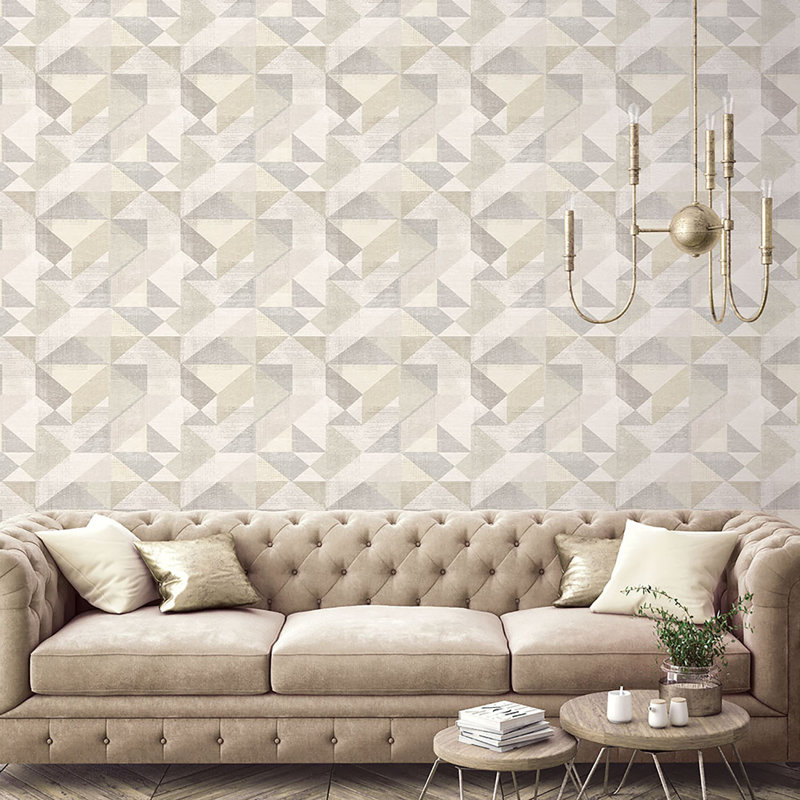 Geometrix 10m x 52.8cm Satin Wallpaper Roll, Beige/Grey