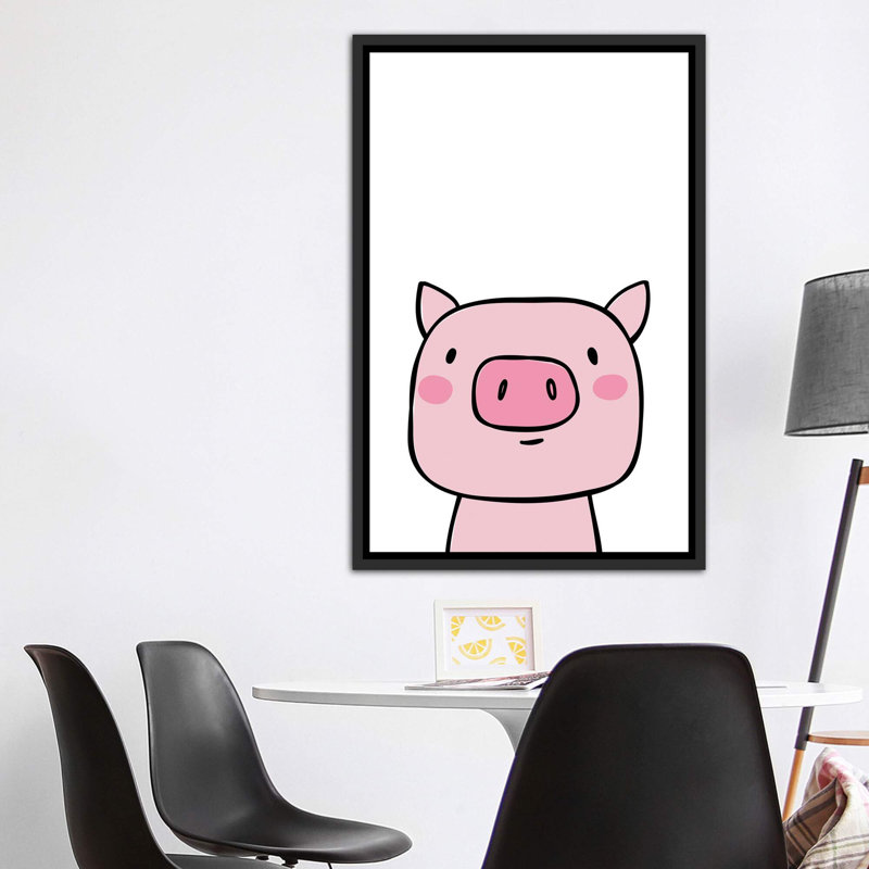 Cochon - impression d'art graphique, H 60 po x l 40po x P 1,5 po, Pas de tapis, Toile avec cadre noir