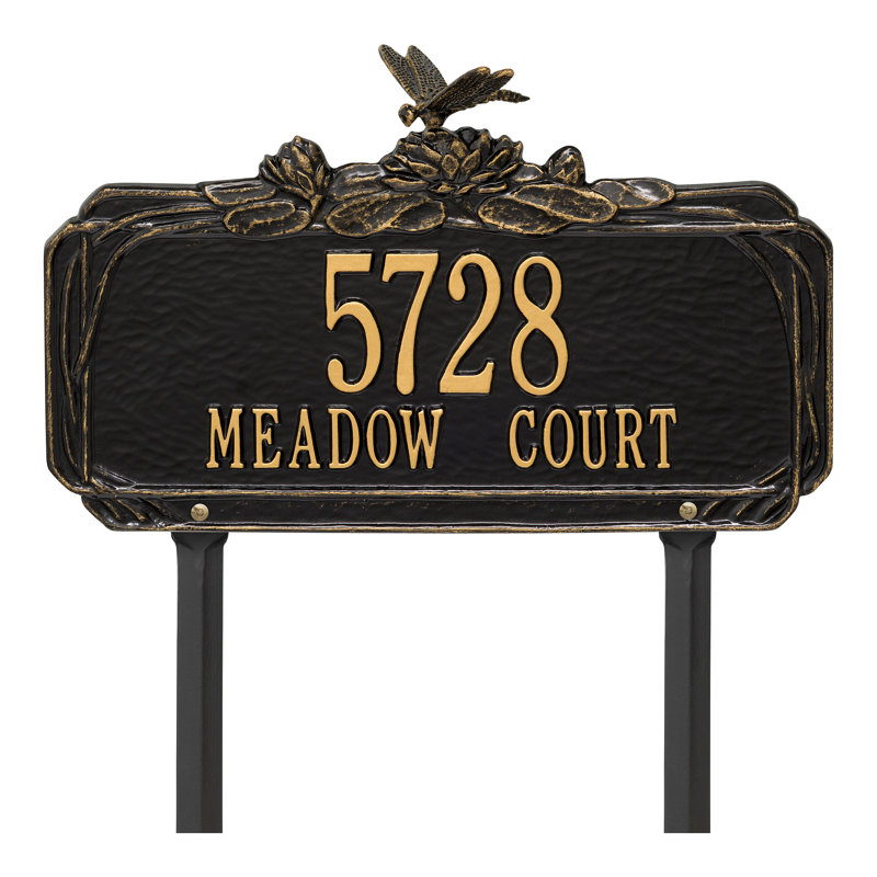 Dragonfly Personalized Garden Sign, Black/Gold, Yes