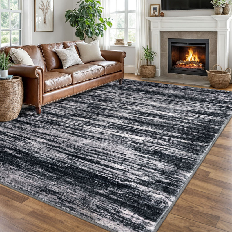 Tapis lavable 8 x 10 moderne pour tapis de salon moderne et abstrait avec envers en caoutchouc , Rectangulaire 8 pi x 10 pi