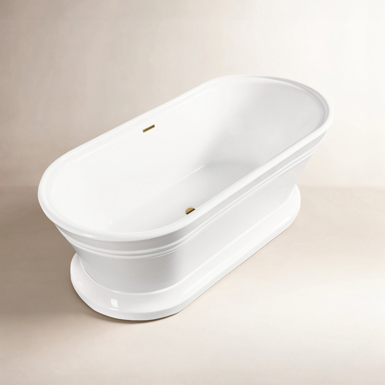 Athena 59" Freestanding Soaking Acrylic Bathtub, White/Titanium Gold