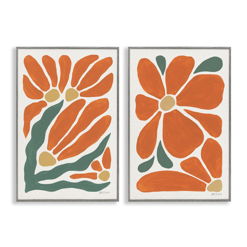 Ensemble de 2 giclées encadrées Mid-Century Flower Abstracts, design par Yvette St. Amant, H 18 po x l 12 po