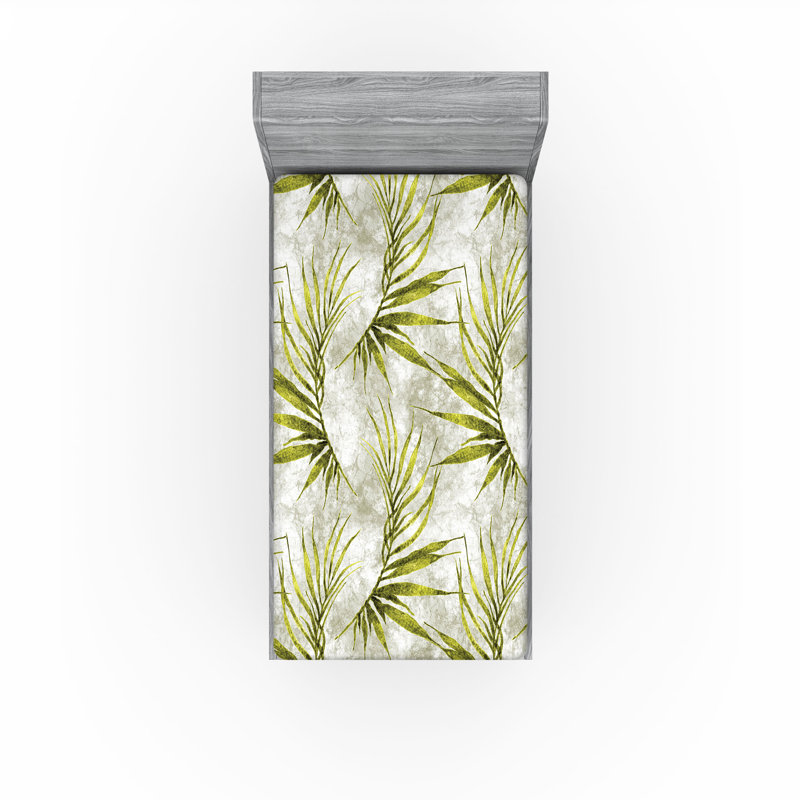 Drap-housse rustique Ambesonne, Drap-housse simple TG, Jaune, vert, gris pâle / floral