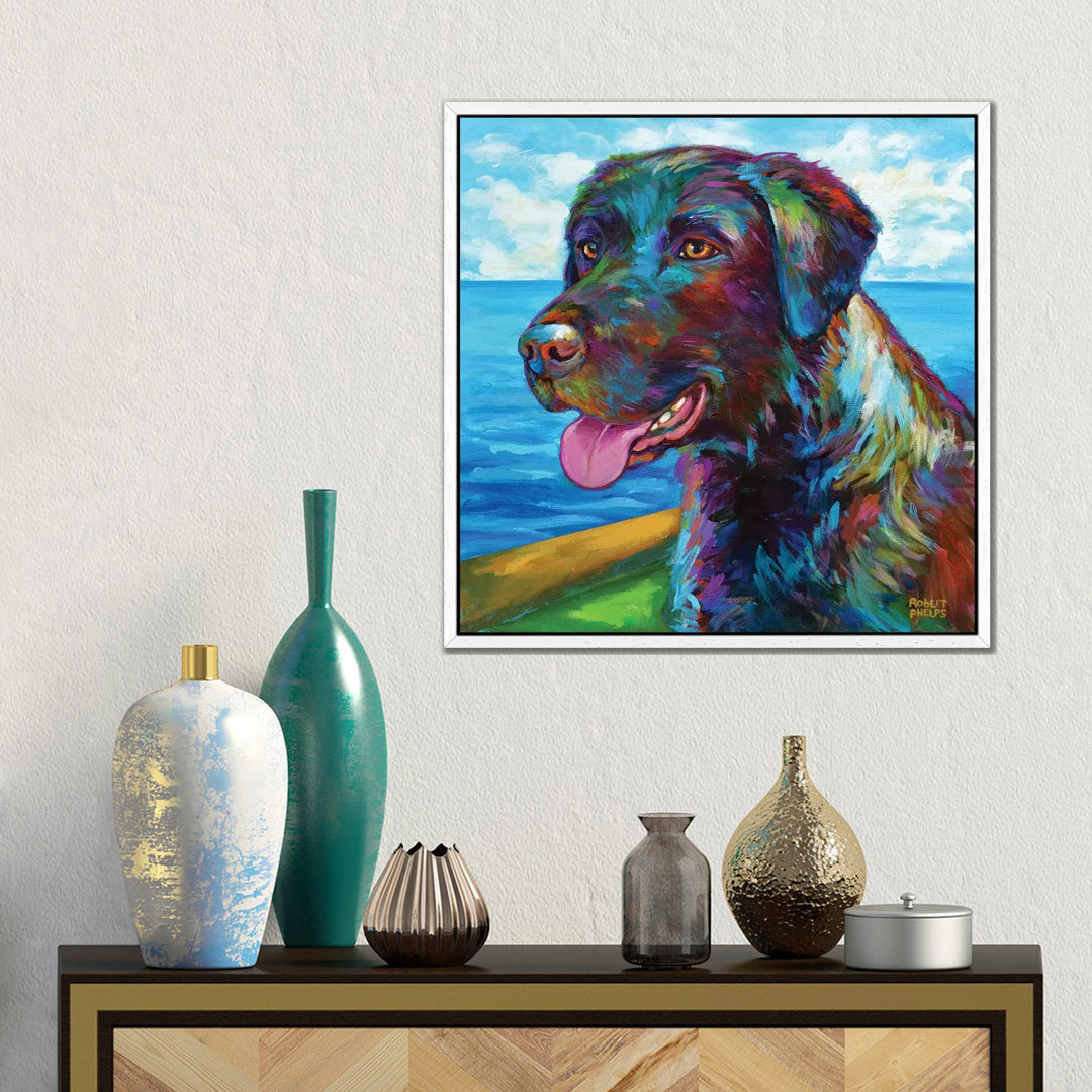 Chocolate Lab By The Sea von Robert Phelps - Galerie-verpackte Leinwand Giclée auf Leinwand