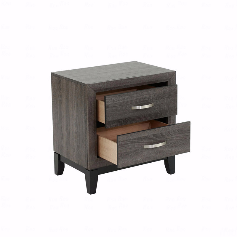 Two-Tone Wooden Nightstand With 2 Drawers, Gray