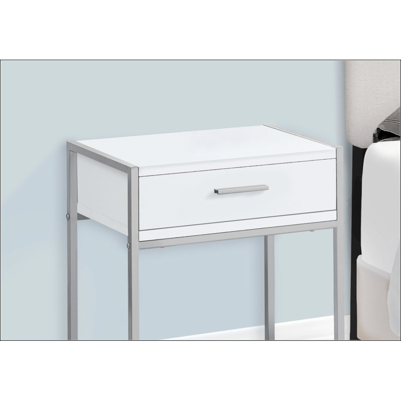 Side Table With Storage Drawer, White