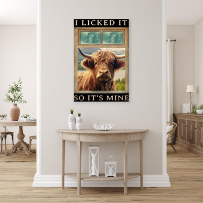 Janela " Highland Cattle I Licked It - 1 Piece Rectangle Graphic Art Print On Wrapped Canvas "