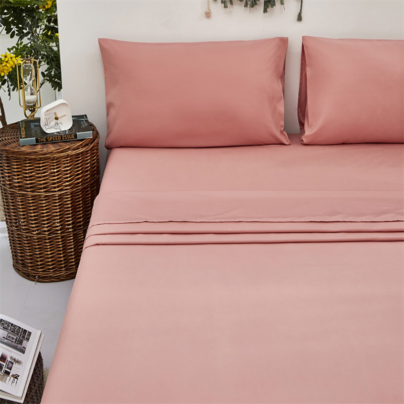 Solid Color Sheet Set 4 PCs Bedding Sheet Set 1 Fitted Sheet 1 Flat Sheet 2 Pillowcases, King Sheet Set with 2 Pillowcases
