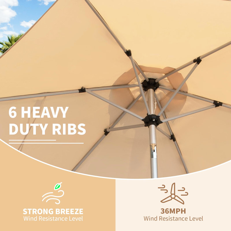 7.5Ft Outdoor Table Umbrella - Beige, , Water 6 Construction, For Patio, Pool, Garden Protected, With 6 Ribs, Garden, Deck, Pool Area