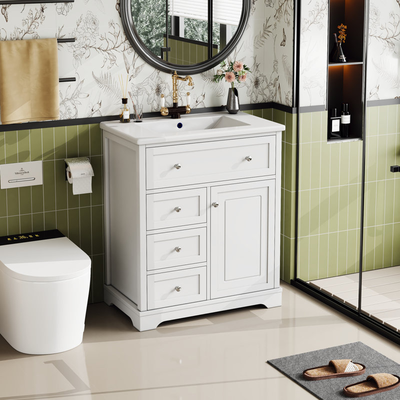 Single Bathroom Vanity with Ceramic Basin, White