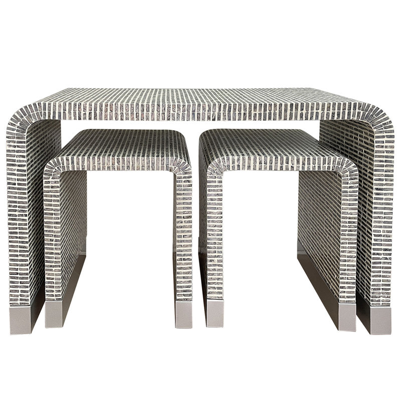 Tables gigognes Gundula, Gris brique / argent
