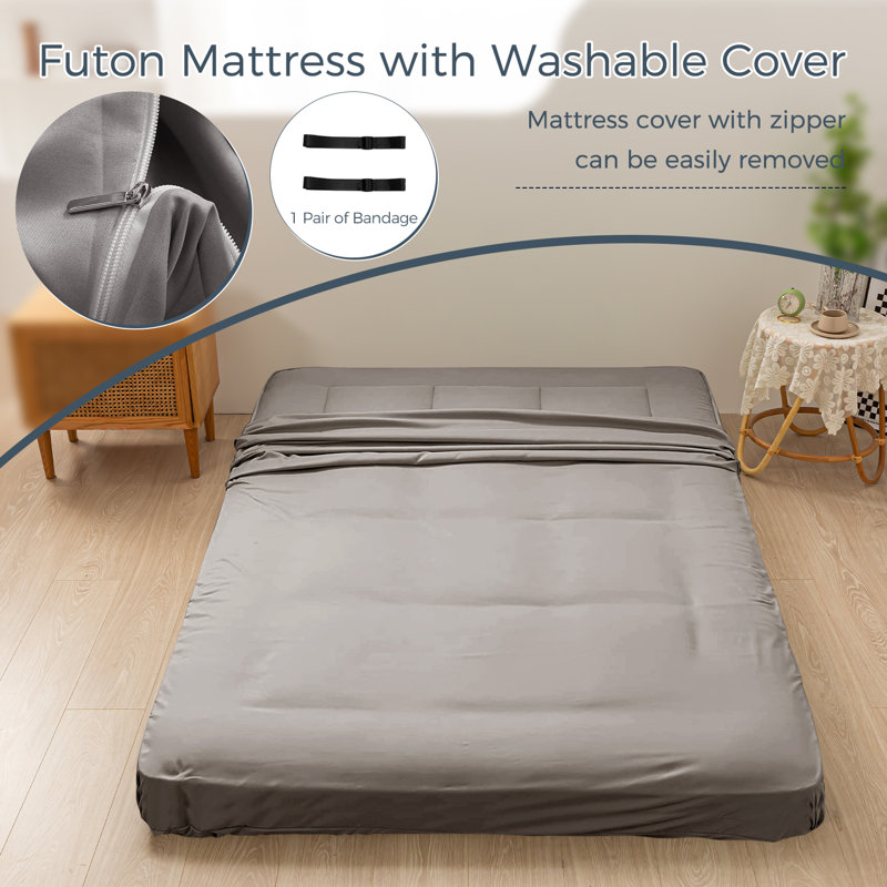 Matelas de futon de plancher épais de 6 po Kumari, Double, Gris foncé