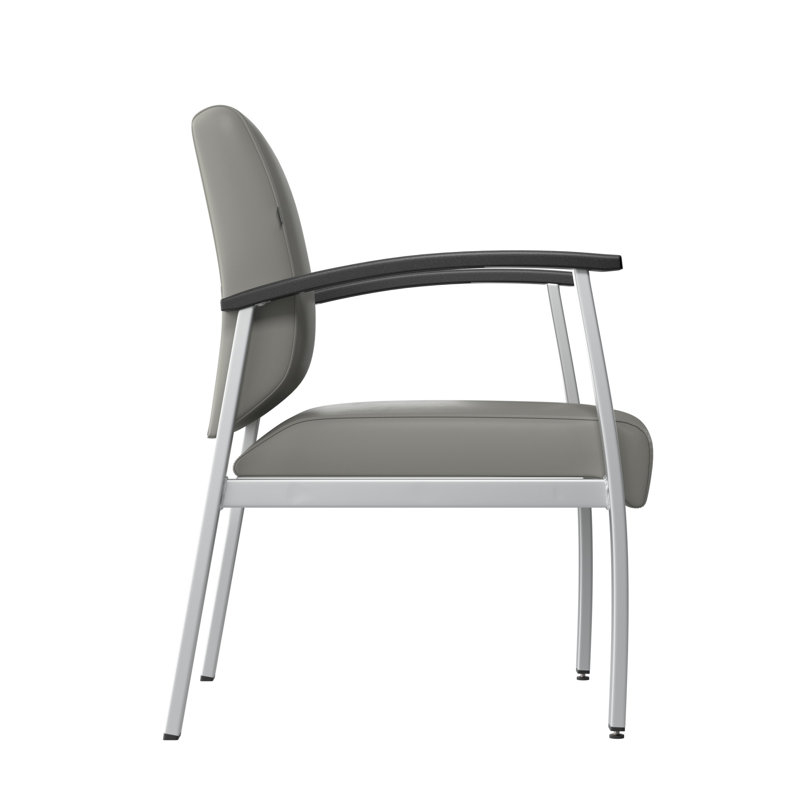 Light Gray Vinyl Mid-Back Guest Chair with Metal Frame