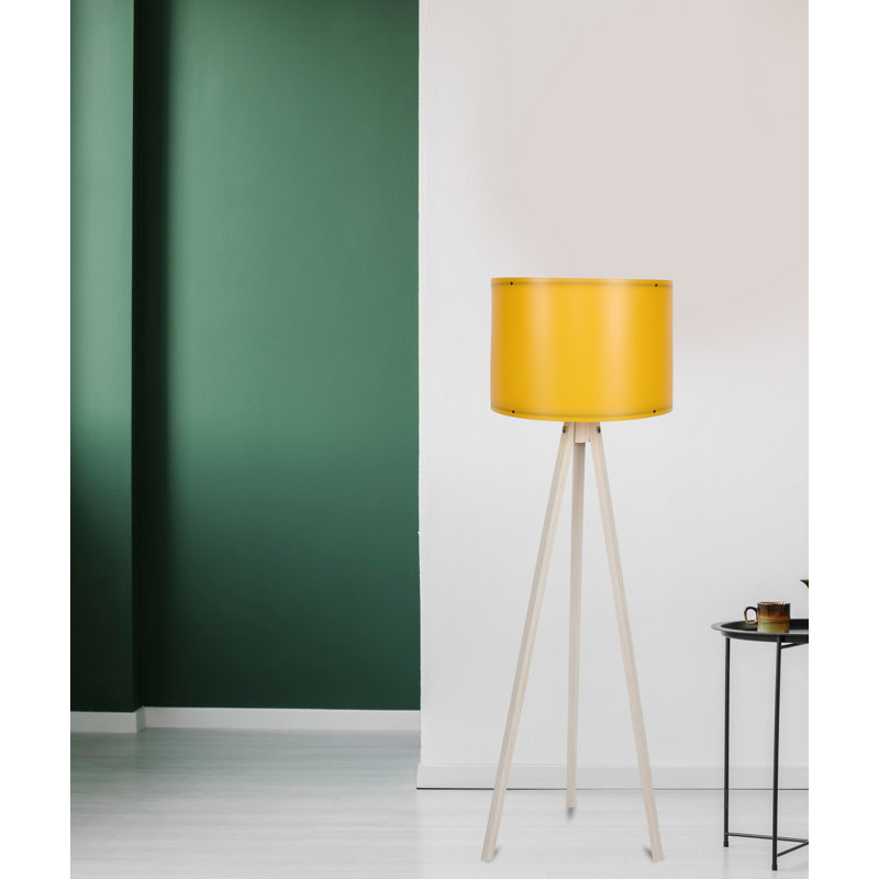 Lampe sur pied scandinave avec panneau de fibres à densité moyenne jaune et crème, hauteur de 57,1 po | Capuchon en polypropylène (9,8 po de diamètre) | Douille E27 de 40 W maximum | Interrupteur marche / arrêt sur le câble | Éclairage élégant et fonctionnel pour la décoration intérieure moderne