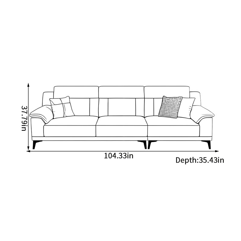 Casual simple modern home sofa, 35.43" H x 104.33" W x 37.79" D, 3