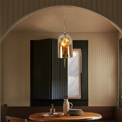 9.8 In. 3-light Vintage Gold Pendant Light With Amber Glass Shade For Kitchen Island, Bedroom & Entryway