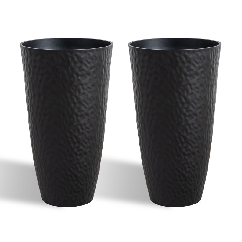 21.7-Inch Tall PE Tapered Planter Pots with Textured Finish, Black