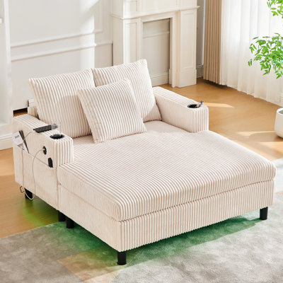 Fauteuil inclinable extra large en velours côtelé, éclairage réglable, compartiments de rangement, double port de charge, porte-gobelets, capteur