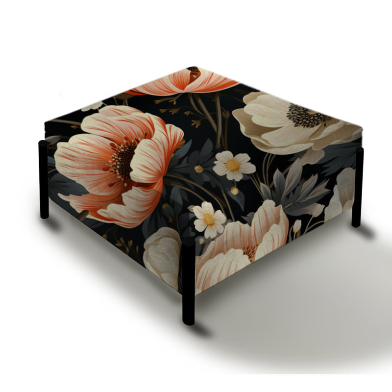 Paradis floral rétro classique pêche - grand repose-pieds carré floral