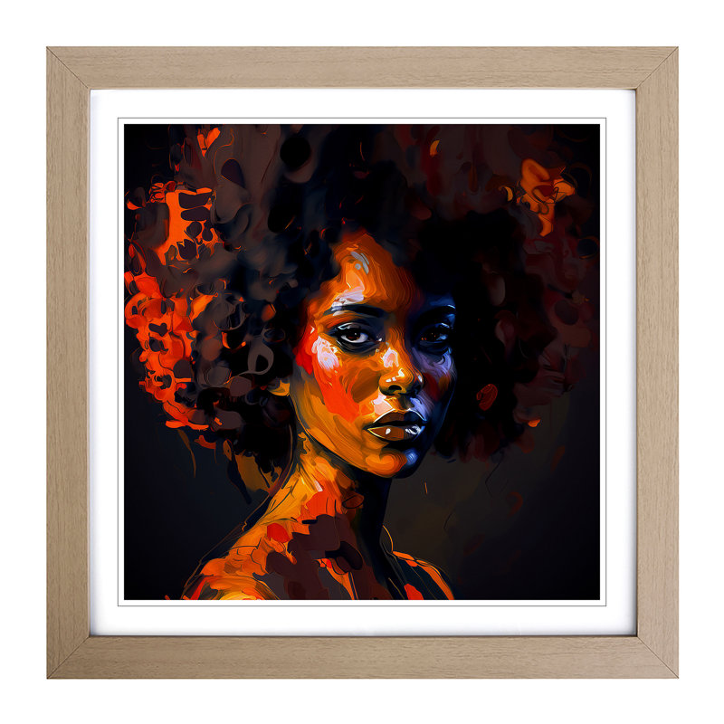 Woman with Affro Expressionism - Framed Print, Oak Framed