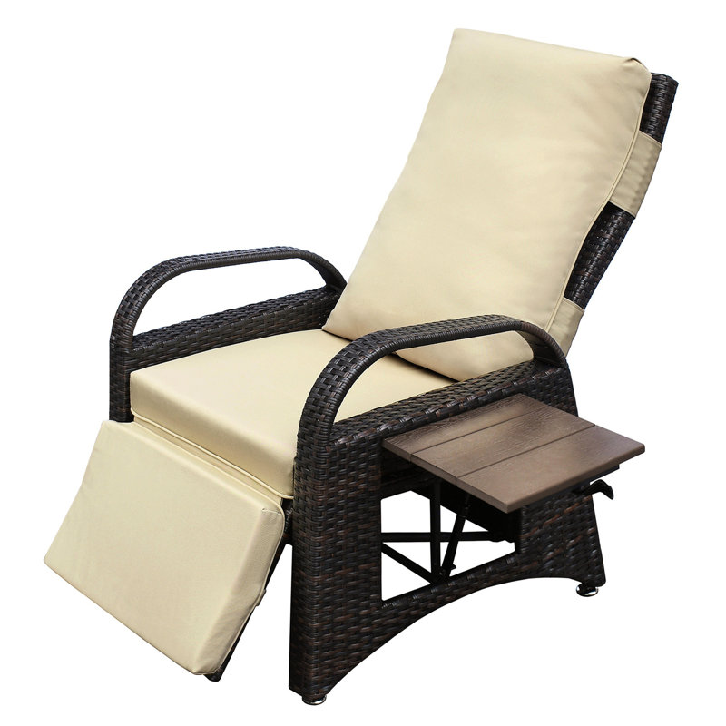 Outdoor Recliner Chair With Metal Frame, Removable Cushion, Adjustable And Footrest, Woven For Garden Comfort Ergonomic Reclining Seat Construction Soft Padding