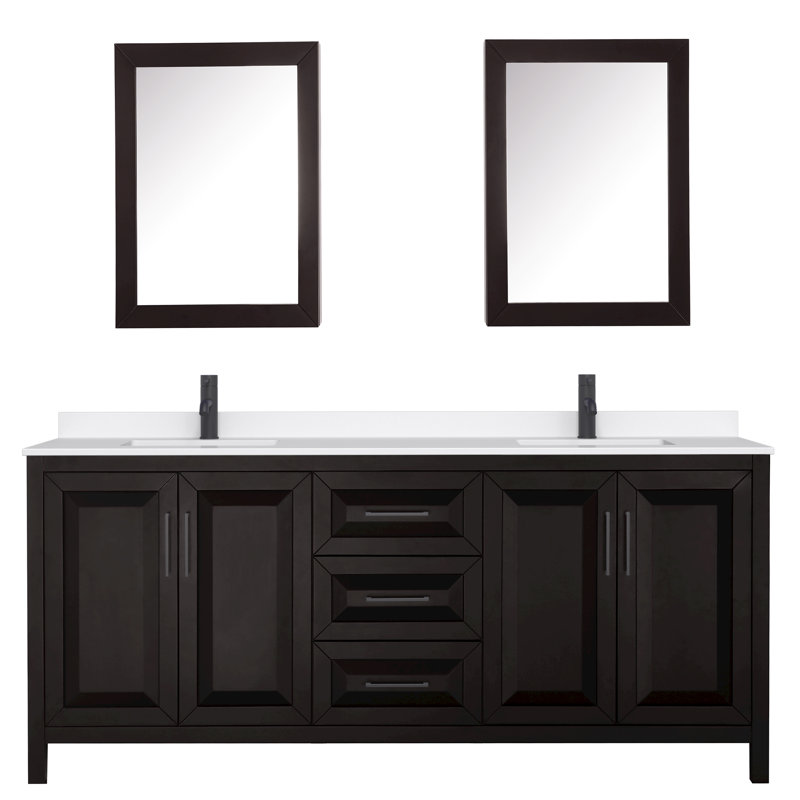 Daria 80 in. with Mirror Vanity, White Quartz, Brown, Matte Black