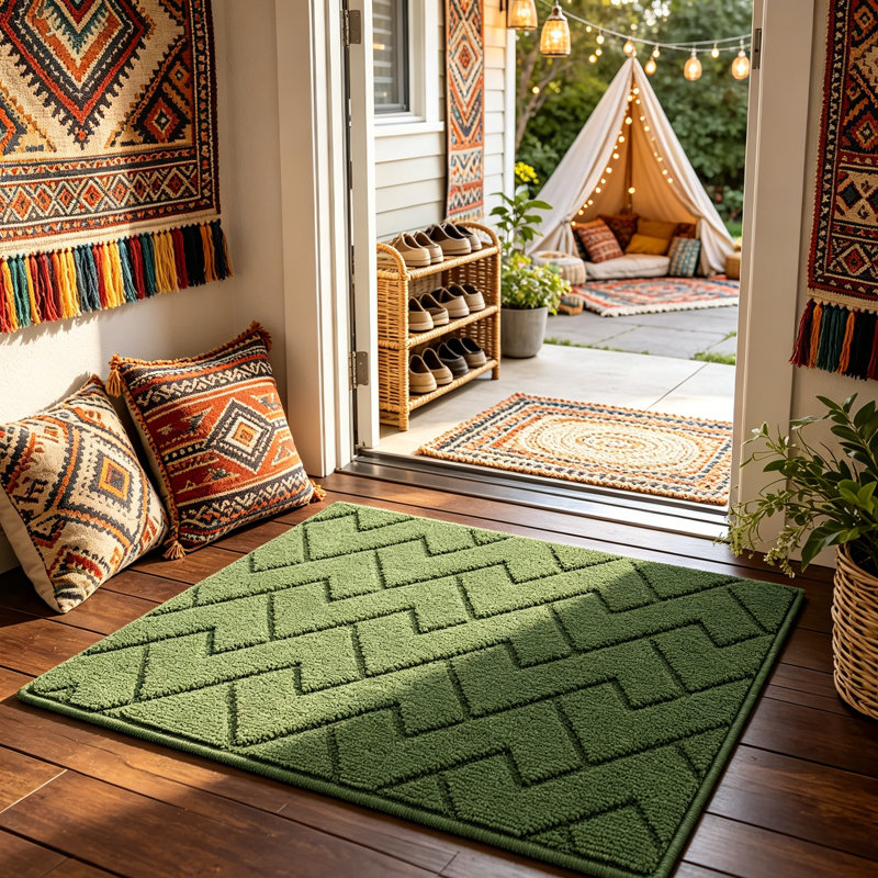 Premium Dirt Trapper Doormat - Absorbent, Non-Slip & Washable Entrance Rug Green