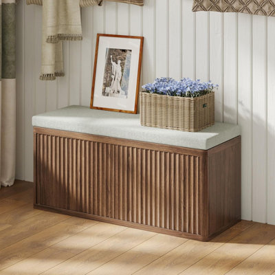 Fluted Shoe Storage Bench With Cushion, 2-tier Entryway Bench With Storage, Hidden Shoe Cabinet, Entry Way Benches With Storage,for Hallway, Living Room, Bedroom