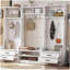 Portemanteau amovible 4 en 1 avec rangement et 7 crochets, portemanteau multifonctionnel avec tiroirs de rangement et armoire, banc à chaussures blanc pour le vestibule-1171665987
