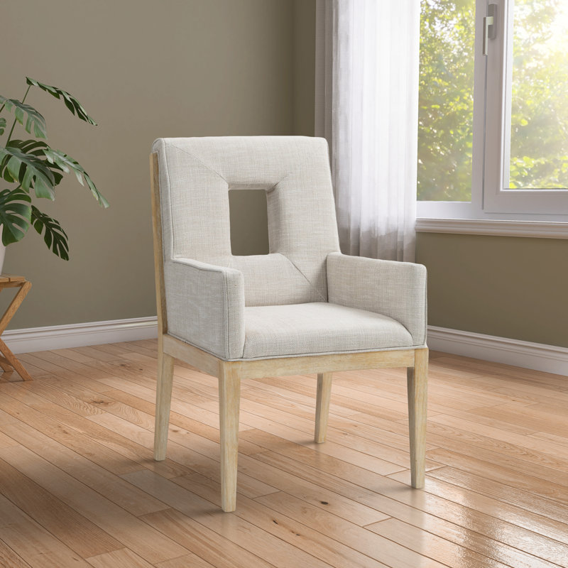 Fauteuil de salle à manger Flore, Tissu crème texturé en lin, Naturel
