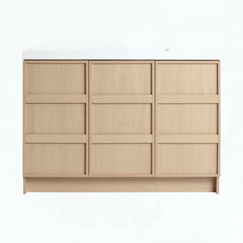 Meuble-lavabo autoportant de 48 pouces avec lavabo en résine et 3 portes d'armoire à fermeture en douceur, 47.3"W
