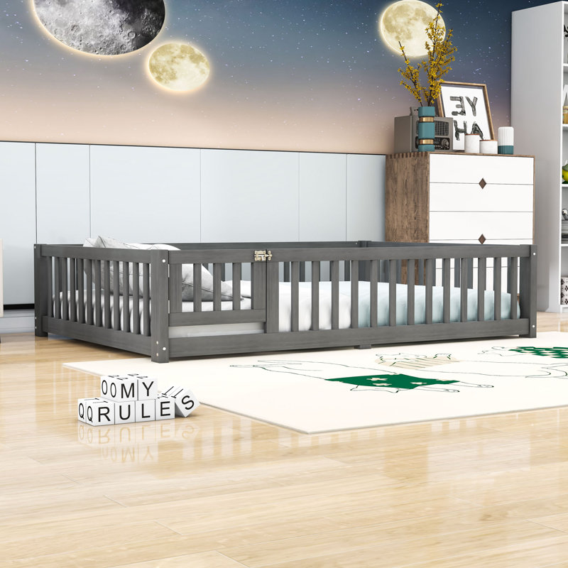 Wood Floor Bed with Guardrails and Door, Full