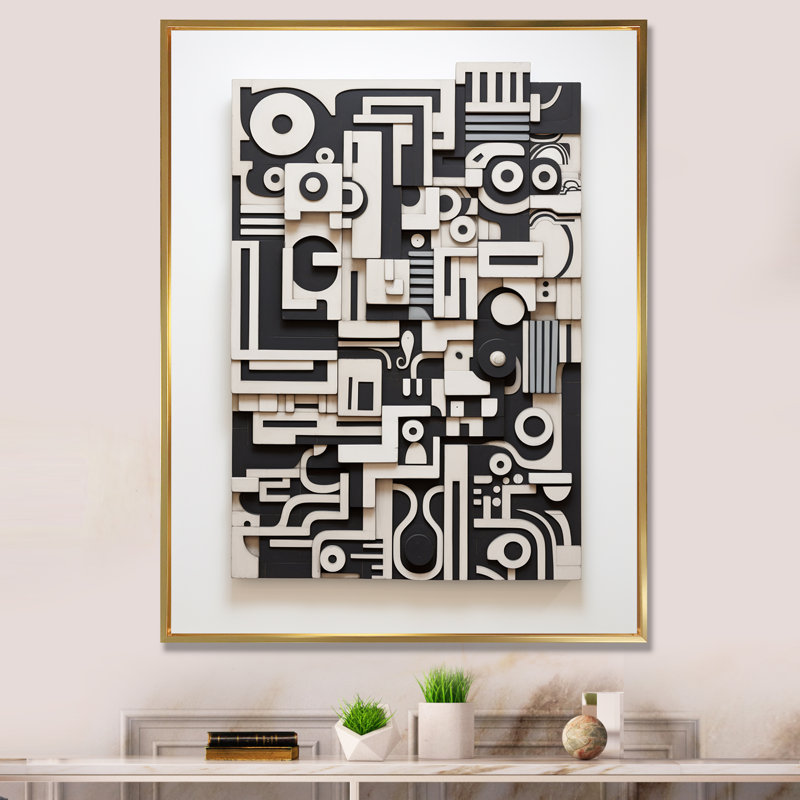 Urban Vision Abstract Black And White - Modern Geometric Wall Art Prints, Gold Floater Framed, 40" H x 30" W x 1.5" D