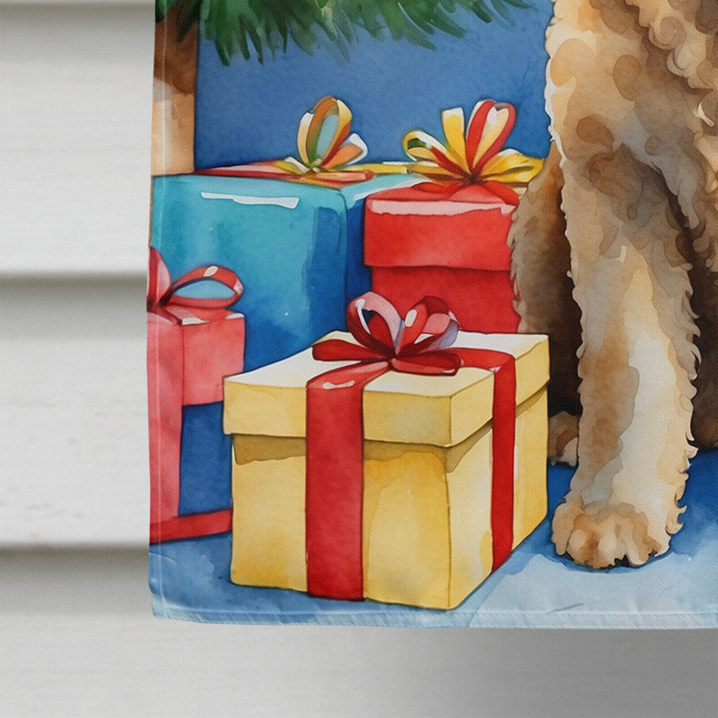 Drapeau de Noël maison de renne, Goldendoodle
