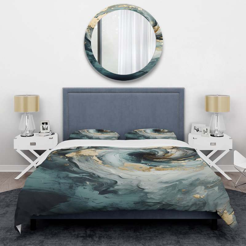 Ensemble de housse de couette or et gris Spiral Whispers III - Abstract Spirals, Housse de couette pour très grand lit