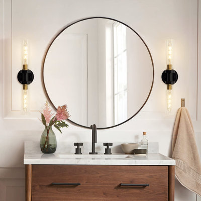 Black Sconces Wall Lighting, Bathroom 2-Light Vanity Light W/Clear Glass Shade, Modern Wall Mounted Lights for Mirror, Makeup Vanity, Kitchen, Washroom, Hallway, E26 T10 Bulbs(Excluded)