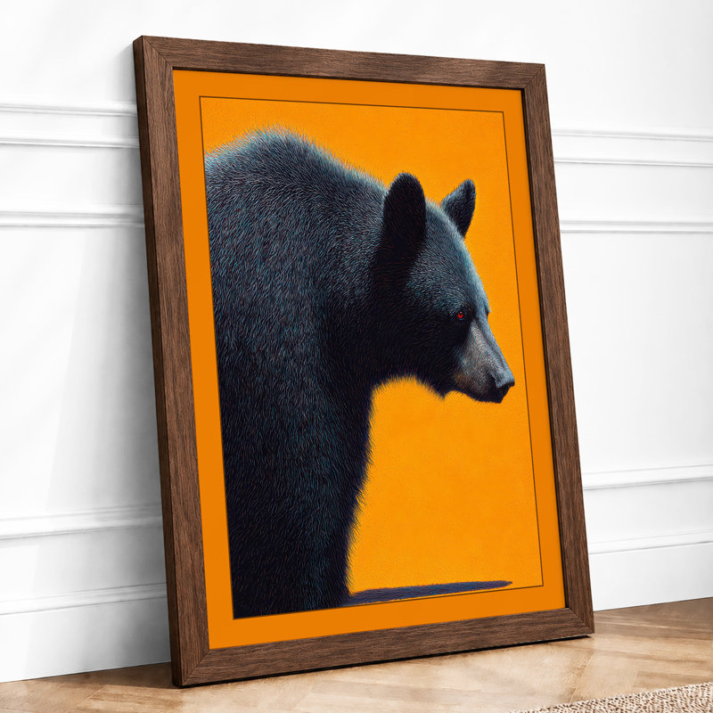 Bear Against Orange Modern - Single Picture Frame Print, A1 - 84.1 x 59.4 cm, Walnut