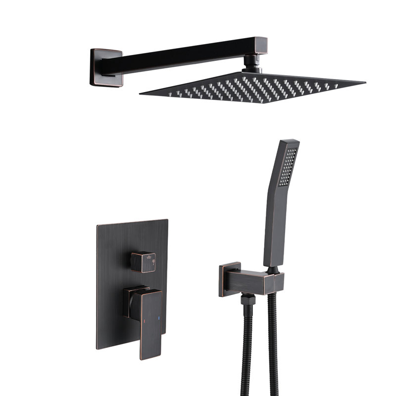 10" Rainfall Shower Head And Handheld Faucet , Wall Mounted In Oil-Rubbed Bronze With Head, Self-Cleaning Nozzle