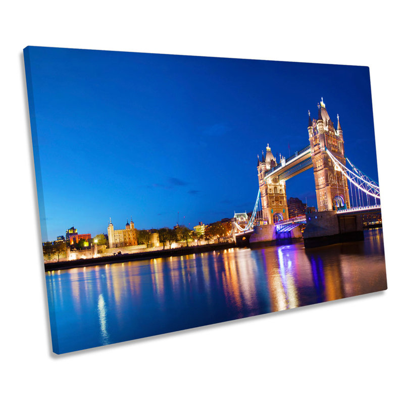 London Night Skyline Tower Bridge - Wrapped Canvas Print, 30.5cm H x 45.7cm W